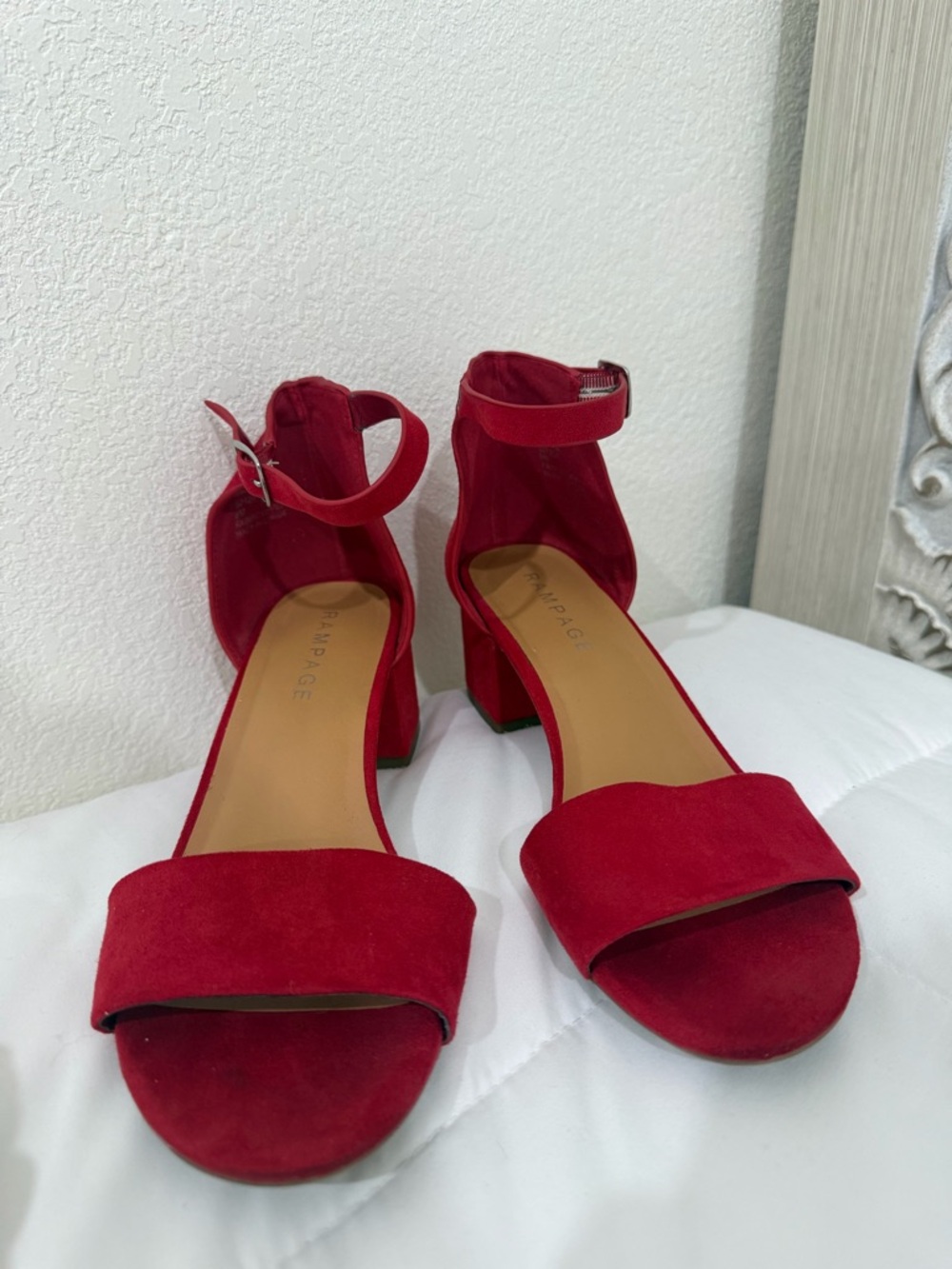Rampage Red Suede Ankle-Strap Block Heel Sandals